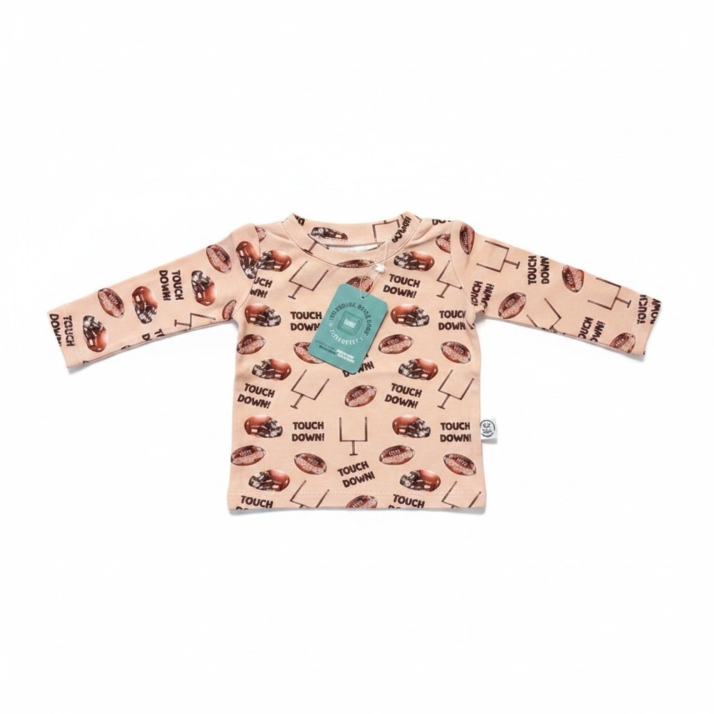 Minikin Mischief Bamboo Football Touch Down Field Goal Shirt‎ Tan 0-3M NEW